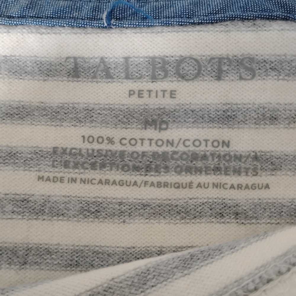 Talbots Cotton Breton Stripe Top Navy Cream Camel Classic Nautical Size M Petite - Picture 12 of 14